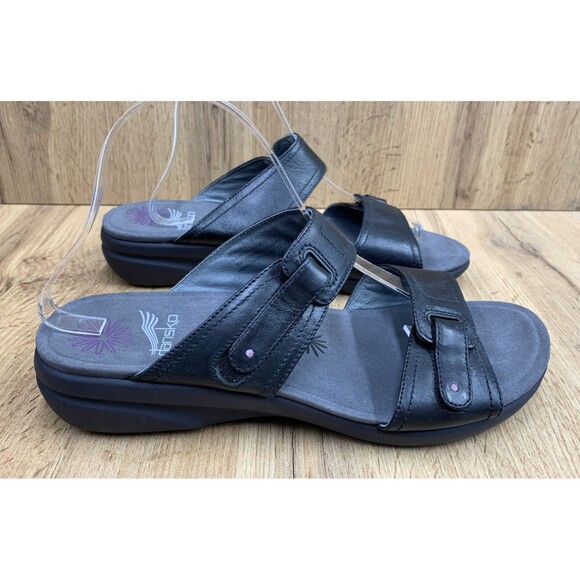 Dansko Leather Wedge Sandals Size 42 Euro 10.5 US Black Double Strap Adjustable - Picture 2 of 16